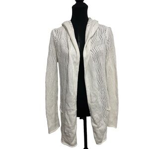 Eddie Bauer womens small white open front hooded cardigan sweater, 100% cotton